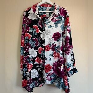 Chico’s Women’s Floral Button Down Tunic Blouse Multicolor Black Plus Size 3